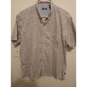 Izod Mens Short Sleeve Button Down Shirt Large White Geometric Triangle Print